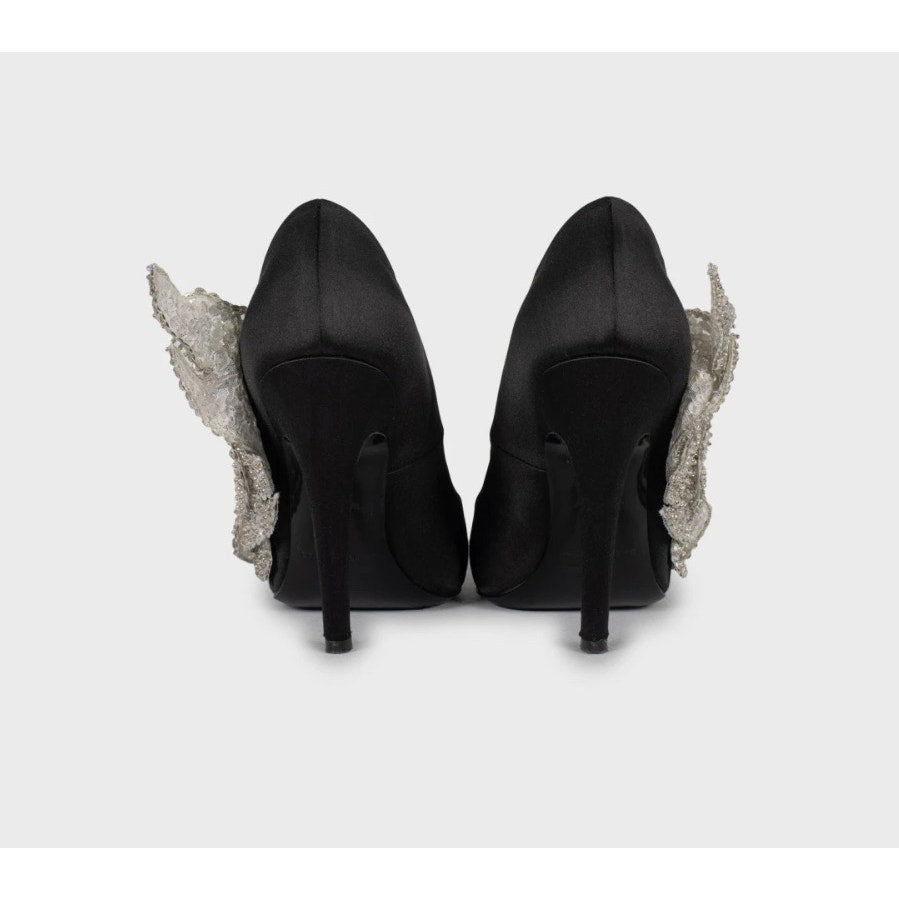 Balenciaga Black Satin Talon Slash Sequin Pumps - Size 38 Pre-owned