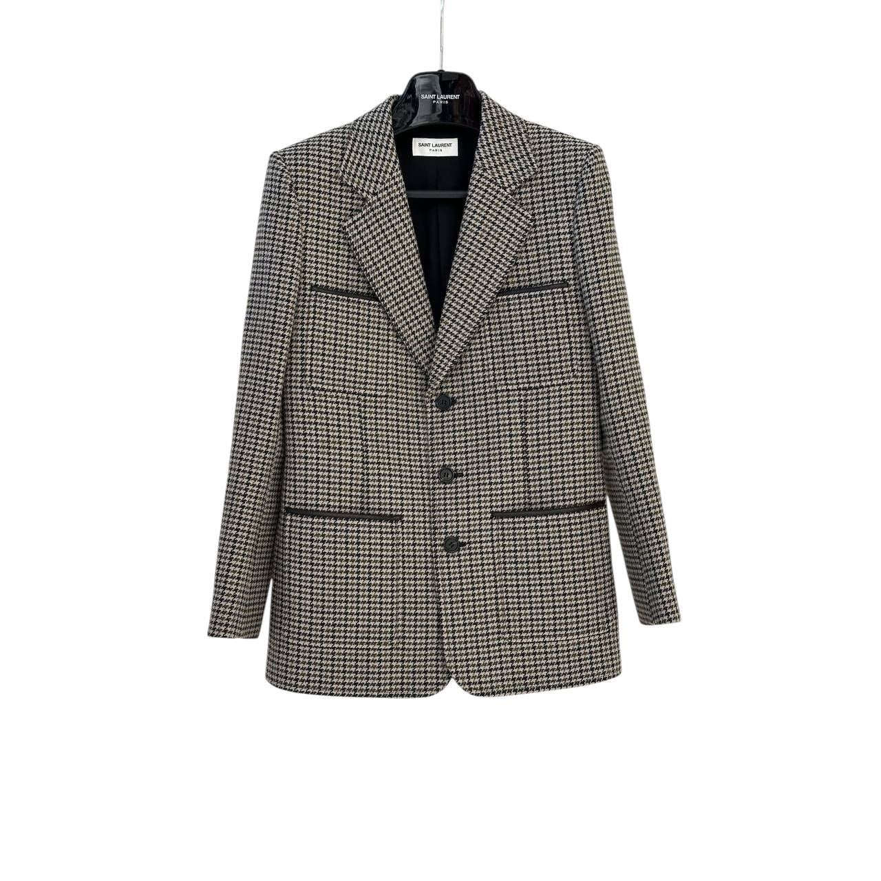 Saint Laurent Four Pocket Houndstooth Wool Blazer Sz.38 Pre-owned