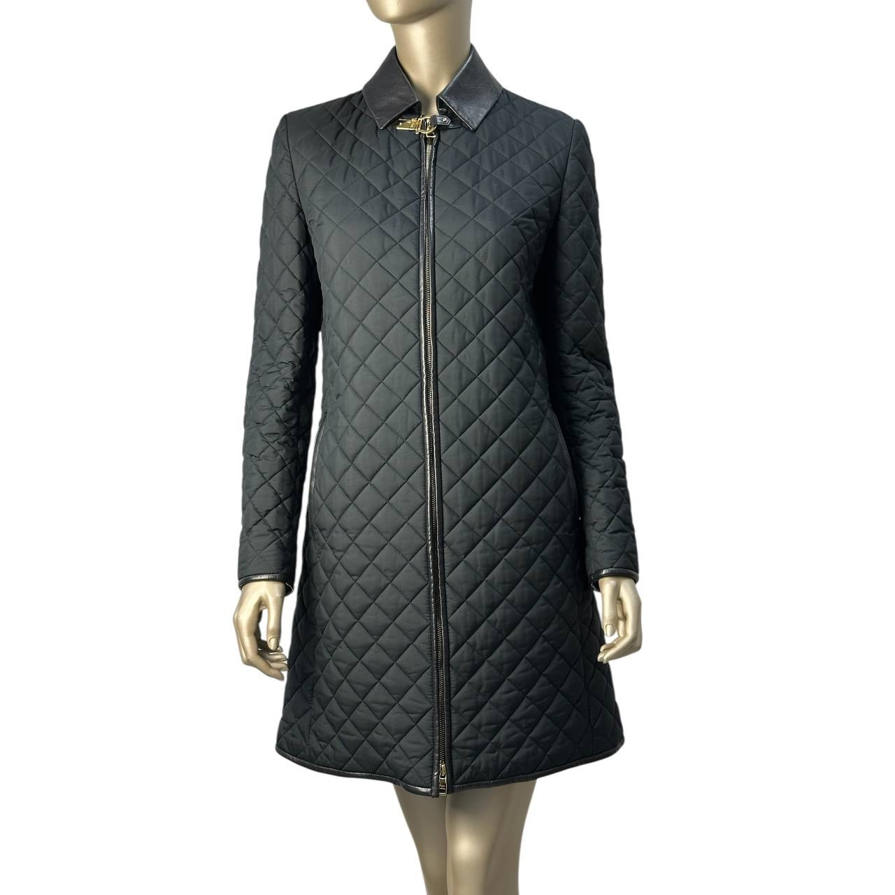 Salvatore Ferragamo Quilted Coat Leather Collar Sz.42 pre-owned