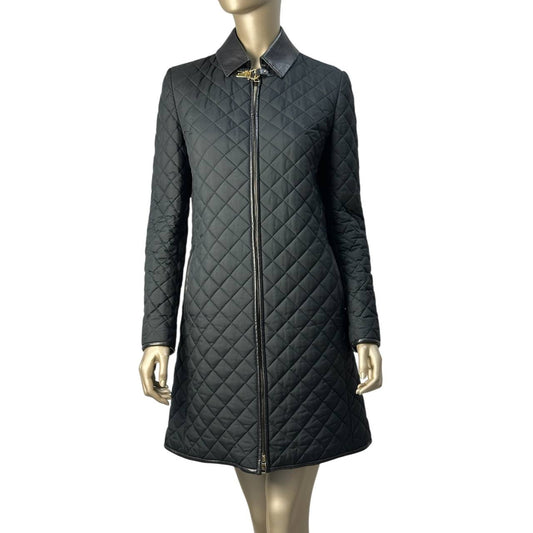 Salvatore Ferragamo Quilted Coat Leather Collar Sz.42 pre-owned