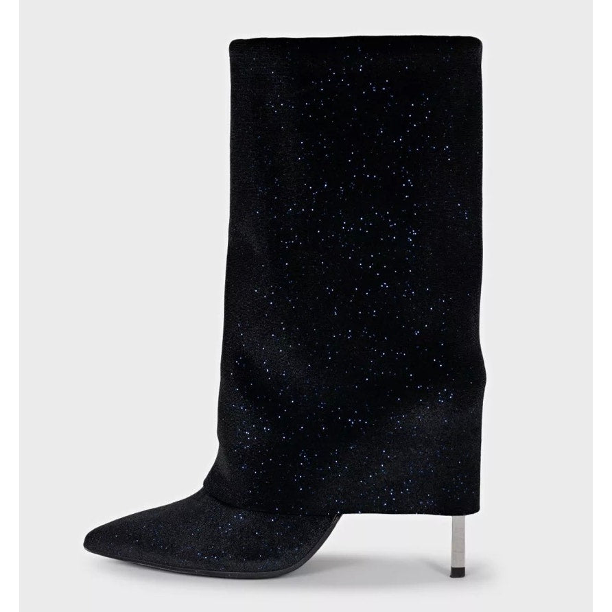 Balmain Blue Sequin Pointed Toe Stiletto Boots Sz.37 Pre-owned