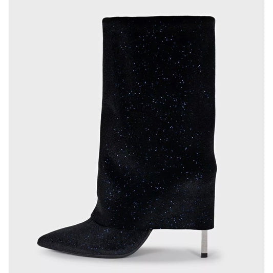 Balmain Blue Sequin Pointed Toe Stiletto Boots Sz.37 Pre-owned