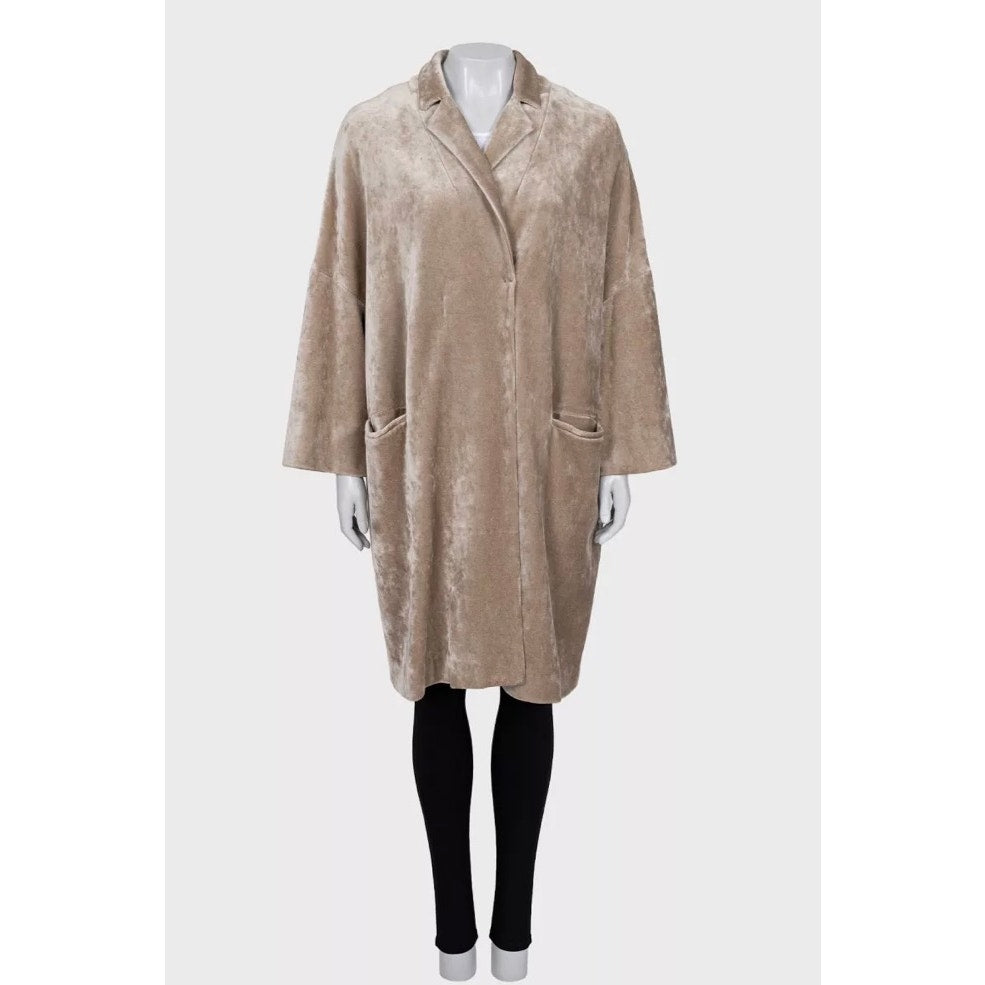 Brunello Cucinelli Beige Velvet Snap Cardigan - IT 42/M  Pre-owned