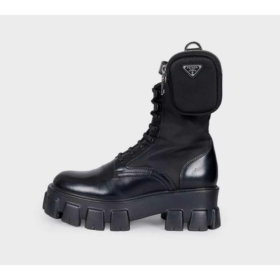 Prada Monolith Black Leather Boots - EU 38 Pre-Owned