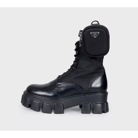 Prada Monolith Black Leather Boots - EU 38 Pre-Owned