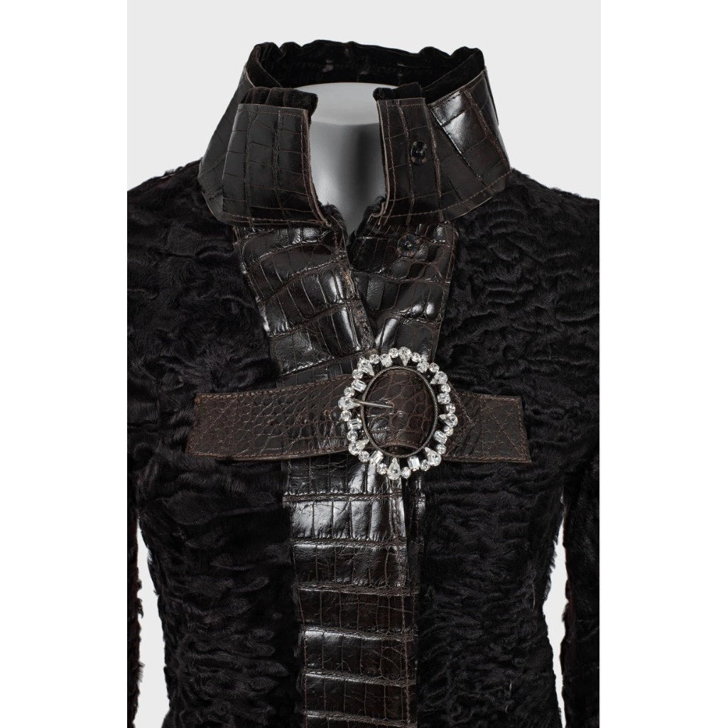 Dolce & Gabbana Brown Shearling Crystals Jacket  Sz.40 L Pre-owned