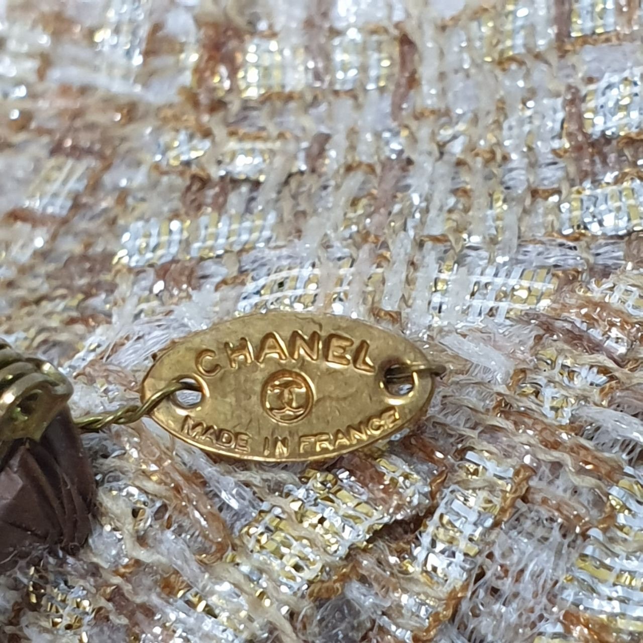 Chanel Tweed Camellia Golden Weave Brooch Pre-owned