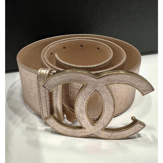 Chanel Pink Rose Leather Belt CC Logo Size 85 Pre-owned