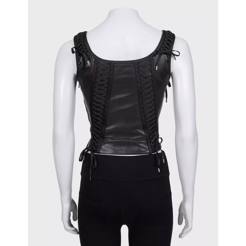 Christian Dior Vintage Black Lambskin Leather Top Sz.38 Pre-owned