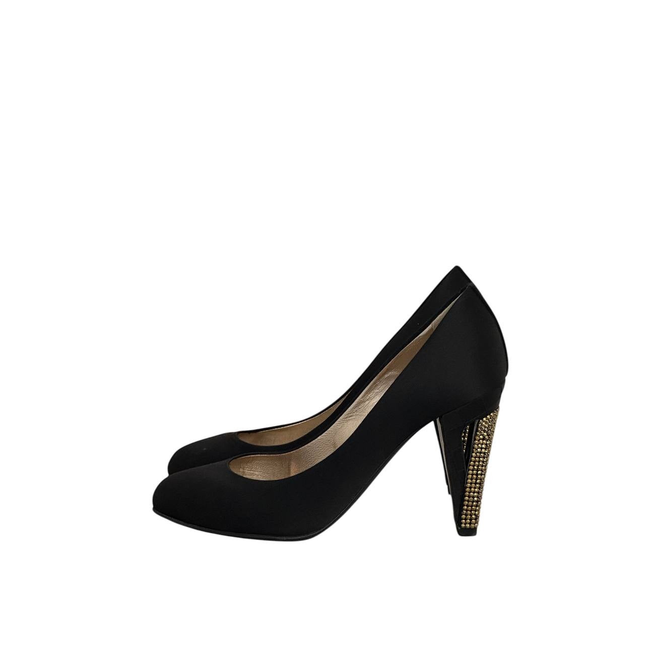 Chanel Black Satin Pumps with Dazzling Crystal Heels - Size 39 EU Pre-owned
