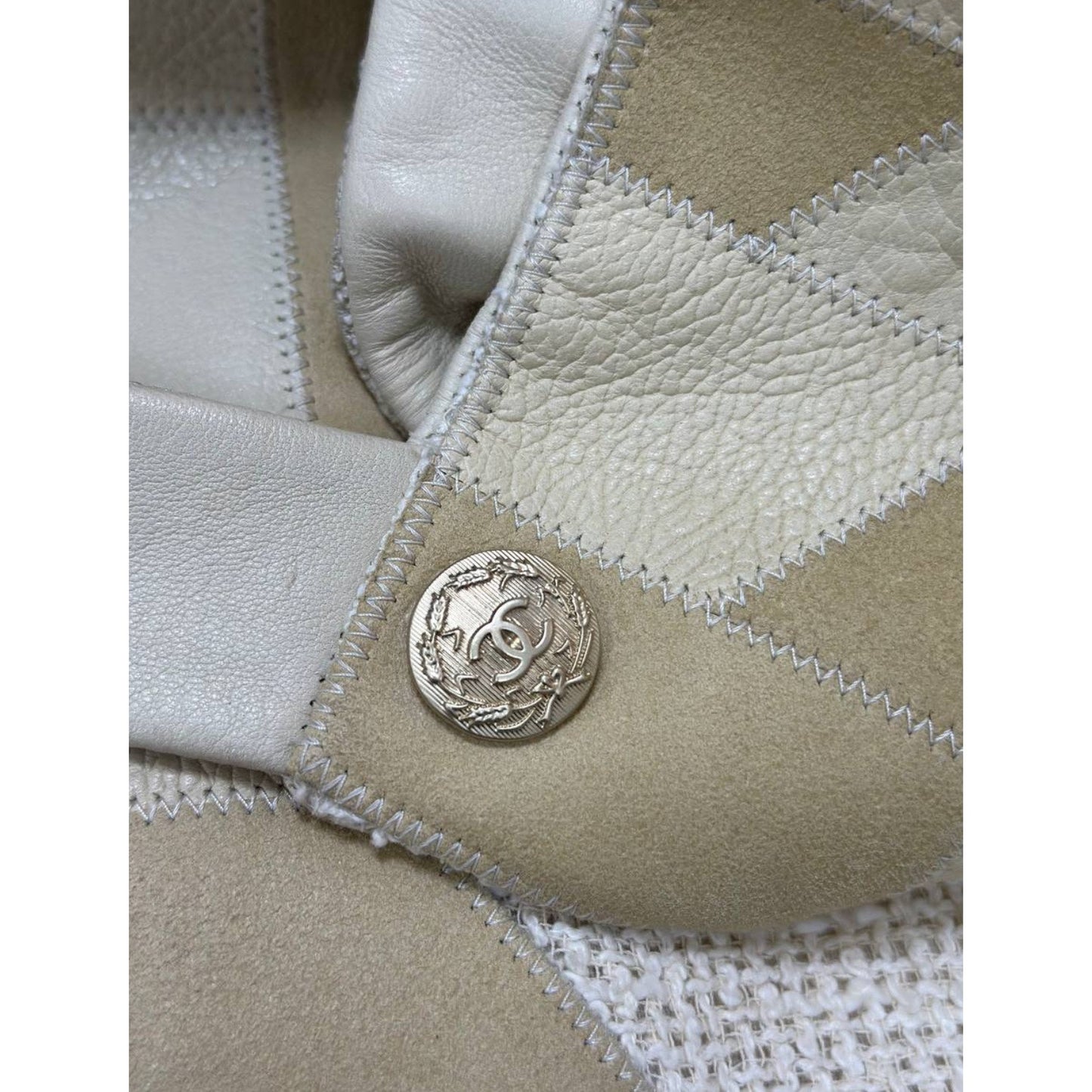 Chanel Spring 2010 Beige Tweed Leather Parts Dress Sz.38 Pre-Owned