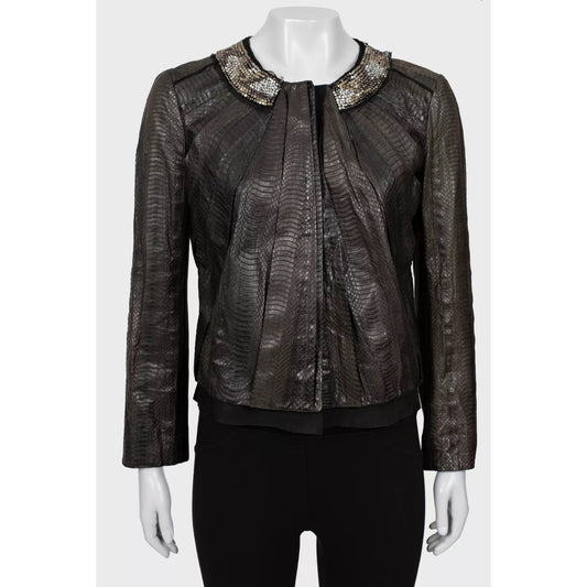 Roberto Cavalli Brown Snakeskin  Suede Jacket - Size 42 pre-owned