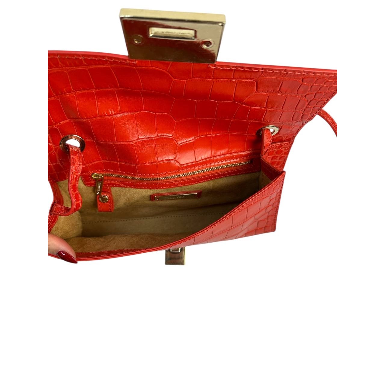 Jimmy Choo River Red Crocodile Embossed Leather Bag Pre-owned