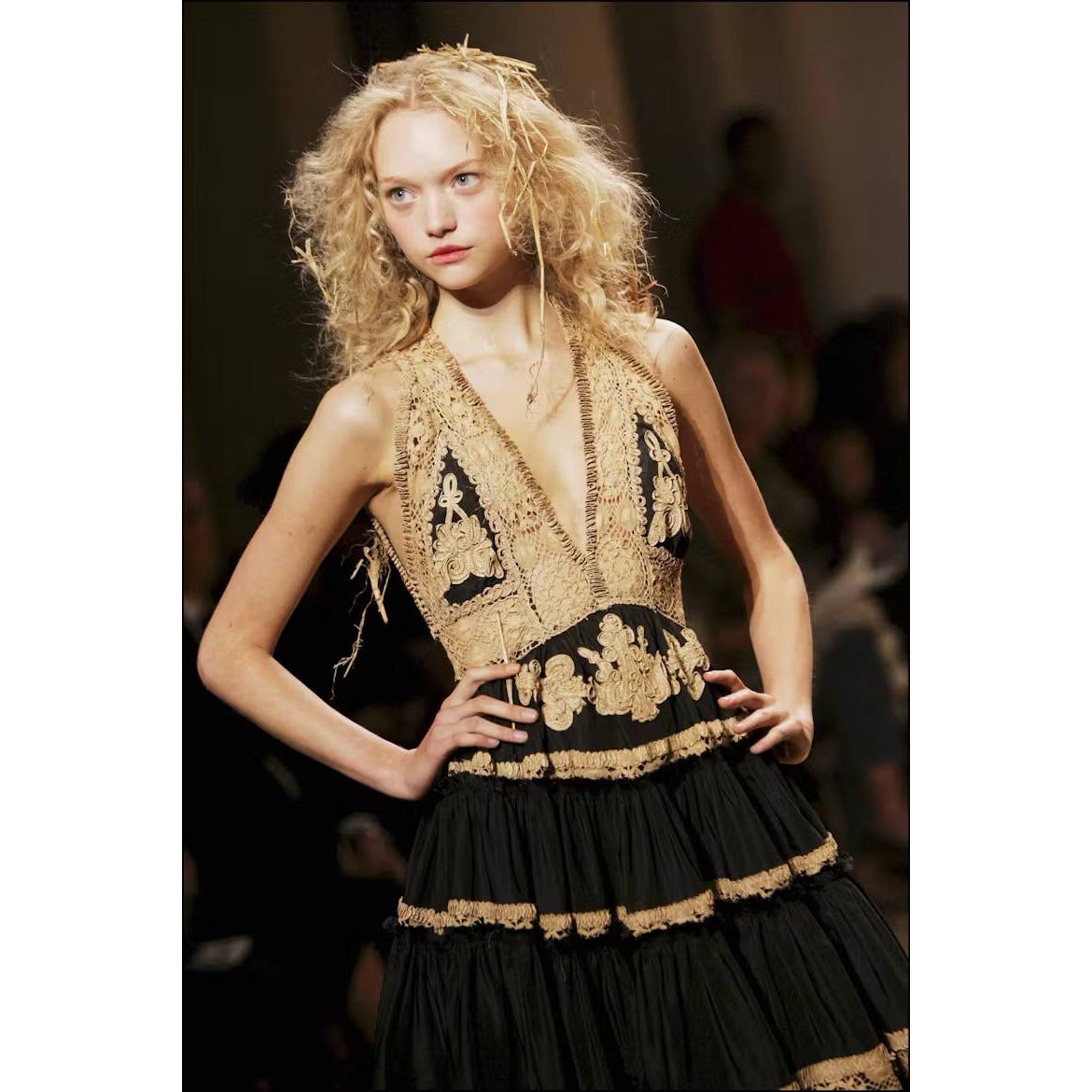 Jean Paul Gaultier Vintage S/S 2006 Runway Black Gold Halterneck Dress Sz.40 Pre-owned