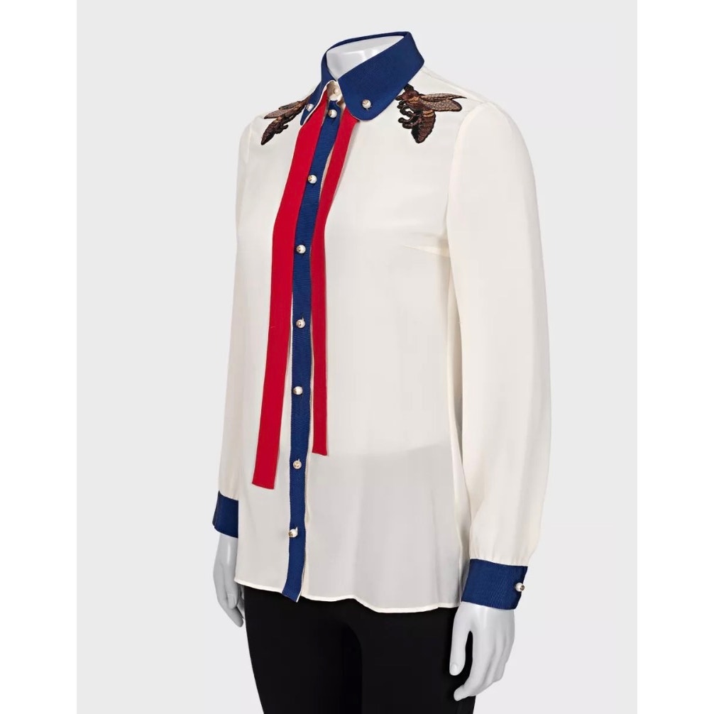 Gucci White Embroidered Straight Blouse - Size M Pre-owned