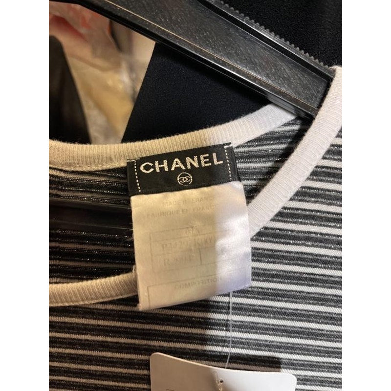 Chanel 2015 Black White Striped Fitted T-Shirt FR 34 XS Pre-owned