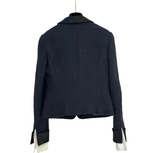 Chanel 12A Tweed Tux Removable White Cuffs Jacket Sz. 36 Pre-owned