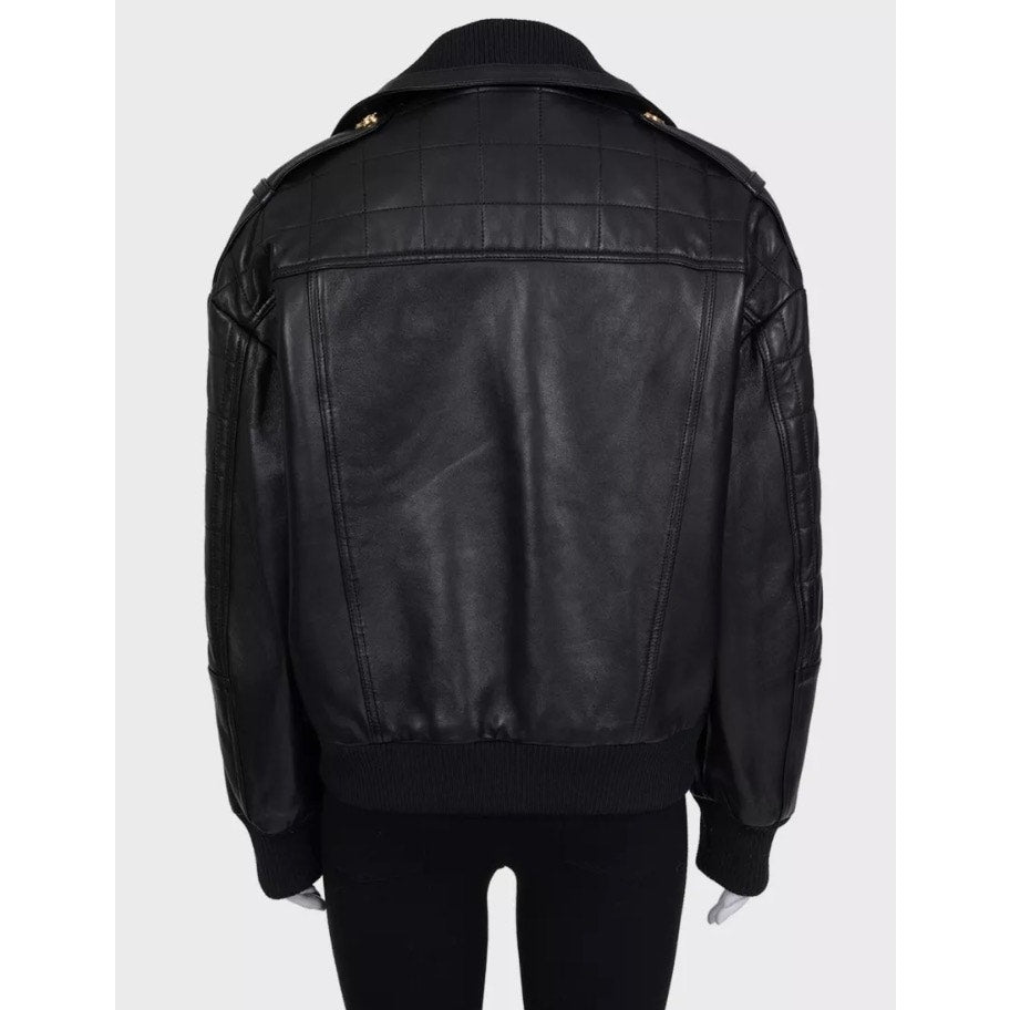 Iconic Balmain Black Lamb Leather Jacket Gold Buttons FR 36 Pre-owned