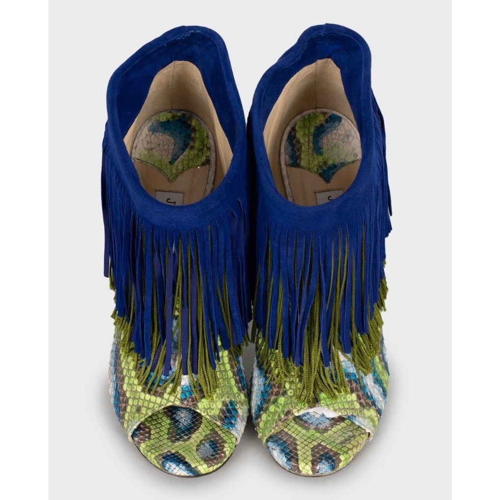 Jimmy Choo Snakeskin Fringe Ankle Boots - Size 40 Pre-owned