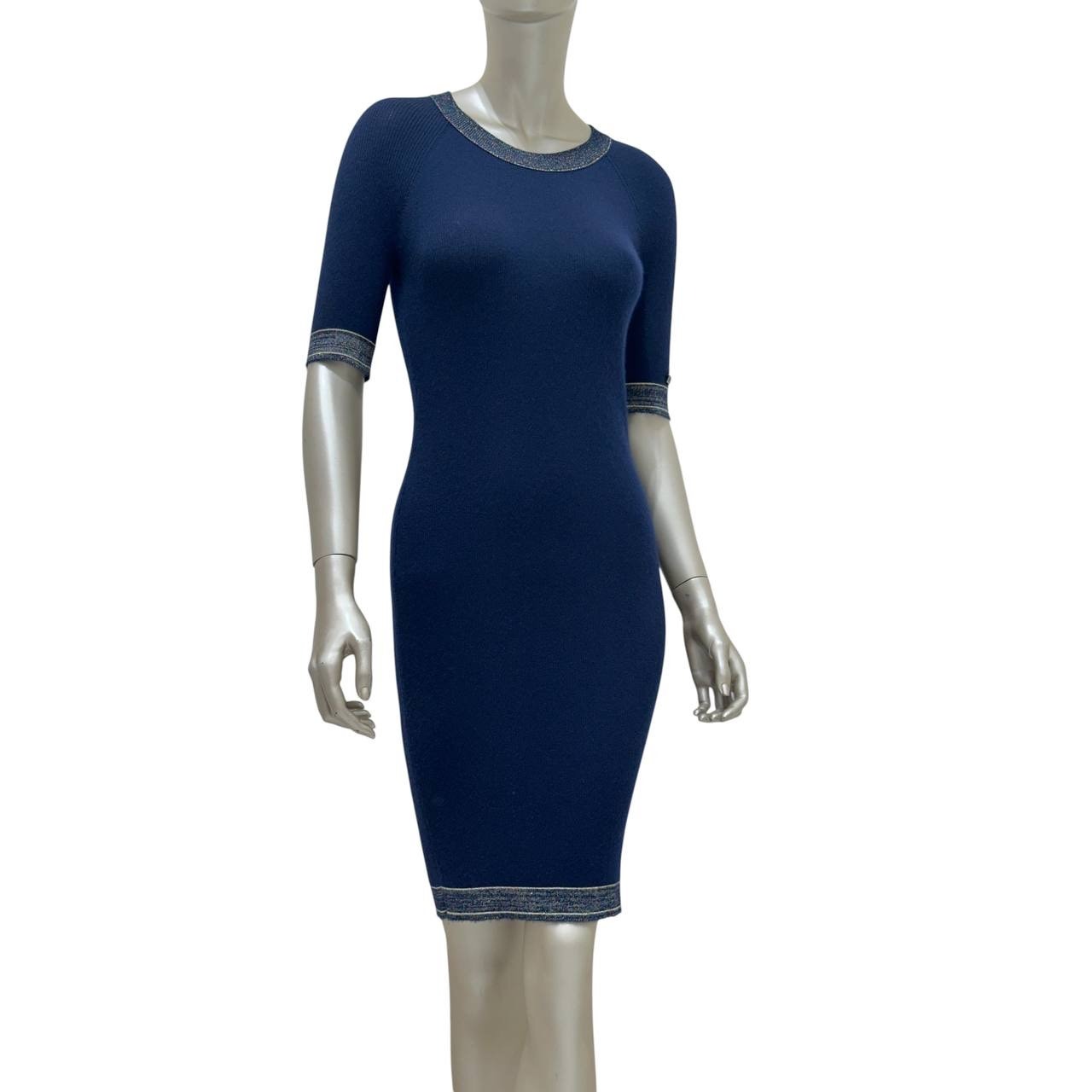 CHANEL Karl Lagerfeld Navy Cashmere Knit Dress Sz.38 Pre-owned