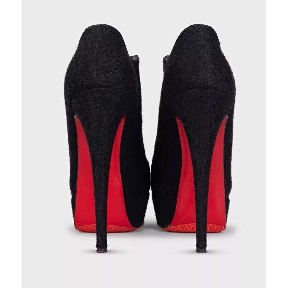 Christian Louboutin Black Textile Open-Toe Wedge Booties Sz.36 Pre-owned