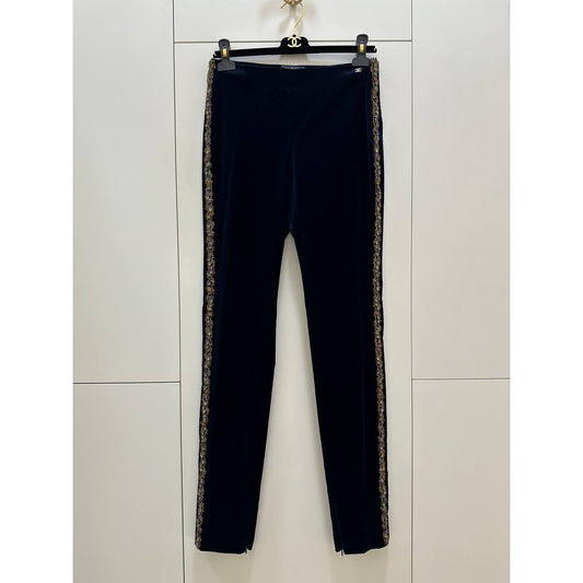 Chanel Vintage Navy Velvet Pants Sz.36 Pre-owned