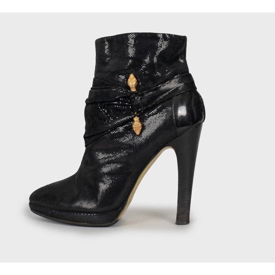 Roberto Cavalli Black Leather Ankle Boots Sz.38.5 pre-owned