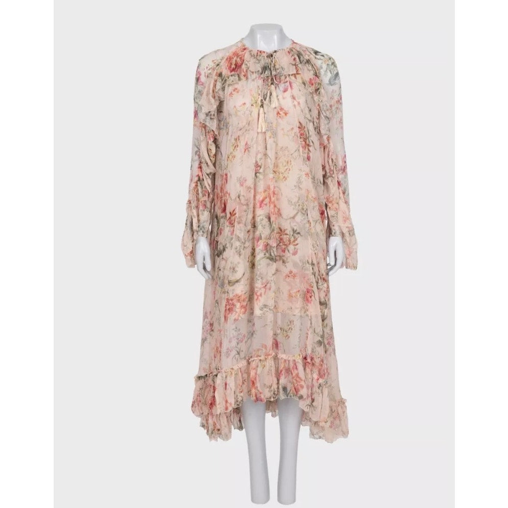 Zimmermann Beige Silk Floral Dress  Sz.2/M Pre-owned