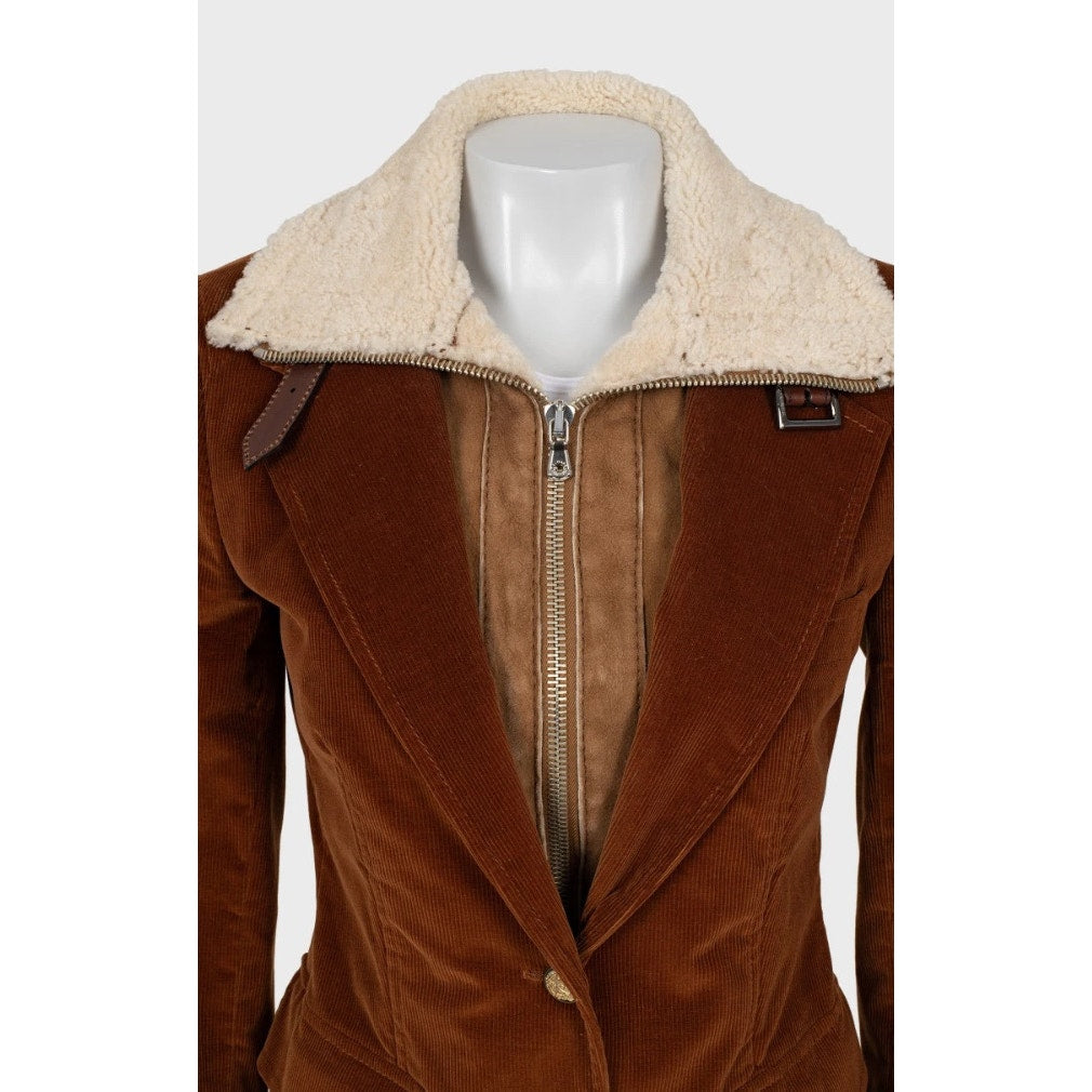 Dolce & Gabbana Brown Corduroy Jacket Detachable Fur Sz.42/M Pre-owned