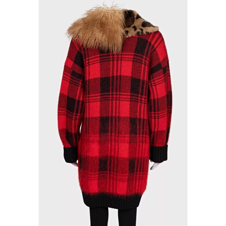 Roberto Cavalli Red Checkered Wool Mohair Cardigan Sz.40/S Pre-owne