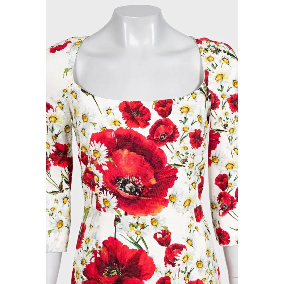 Dolce & Gabbana White Floral Sheath Dress IT 42 Pre-owned
