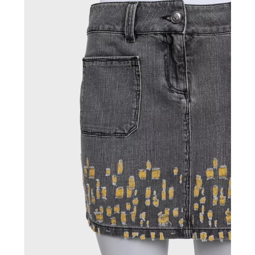 Chanel Distressed Grey Denim Mini Skirt - FR 36 pre-owned
