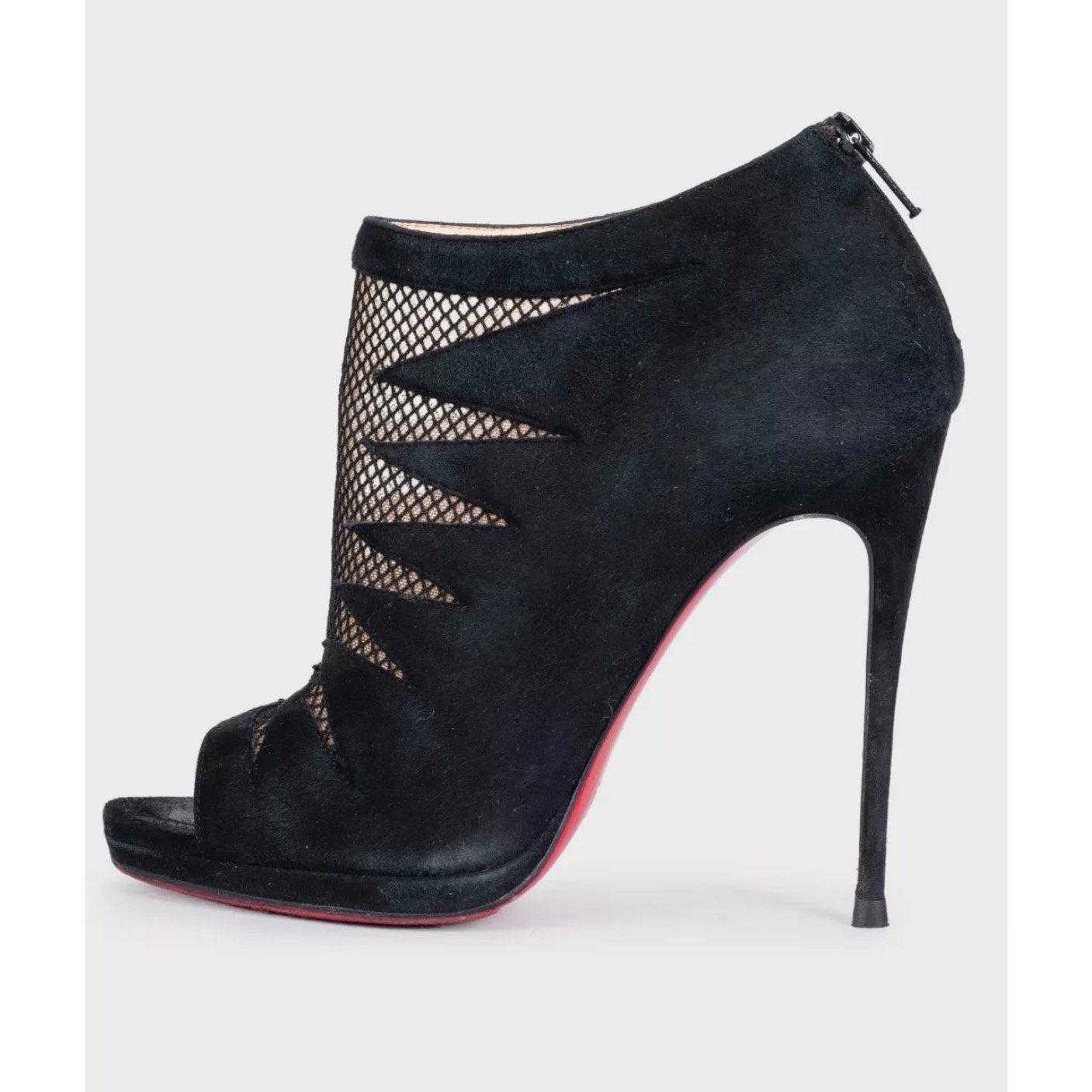 Christian Louboutin Black Suede Open-Toe Booties Sz.37 pre-owned