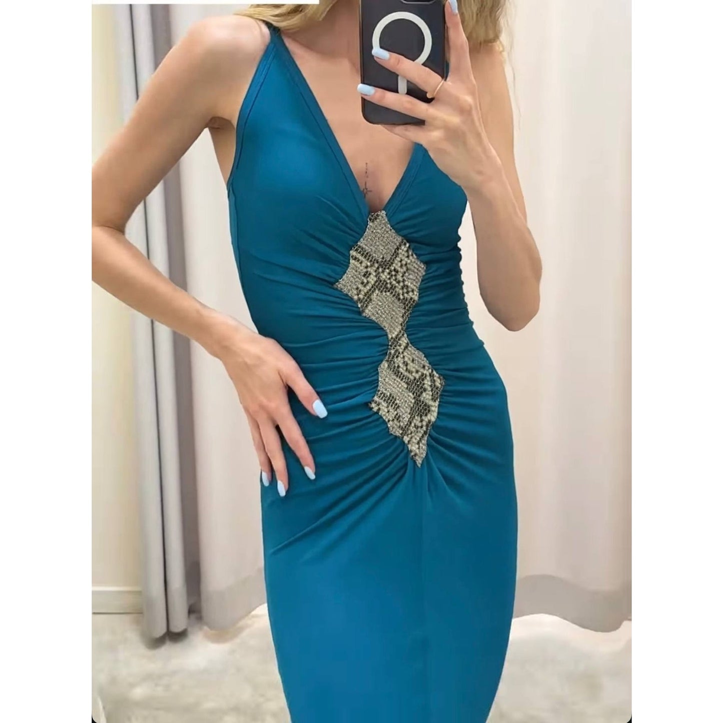 Roberto Cavalli Green Silk Maxi Dress Size 40 Pre-owned