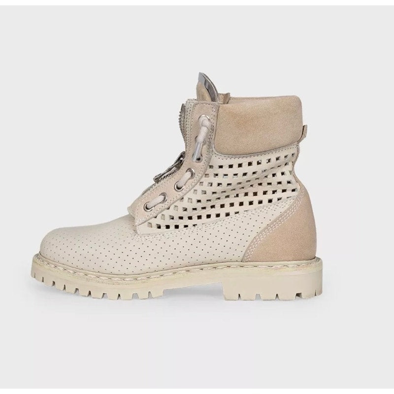 Balmain Perforated Leather & Suede Lace-Up Boots Size 36.5 Pre-owned