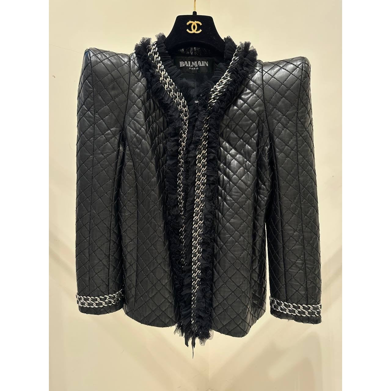 Balmain Paris Quilted Lambskin Leather Jacket - Size 40 Pre-owned