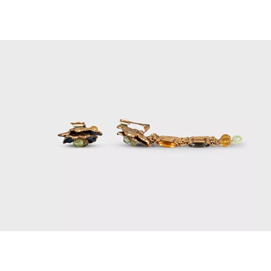 Oscar de la Renta Gold Tone Flower Clip-On Earrings Pre-owned