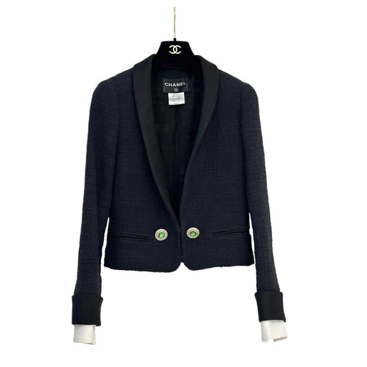 Chanel 12A Tweed Tux Removable White Cuffs Jacket Sz. 36 Pre-owned