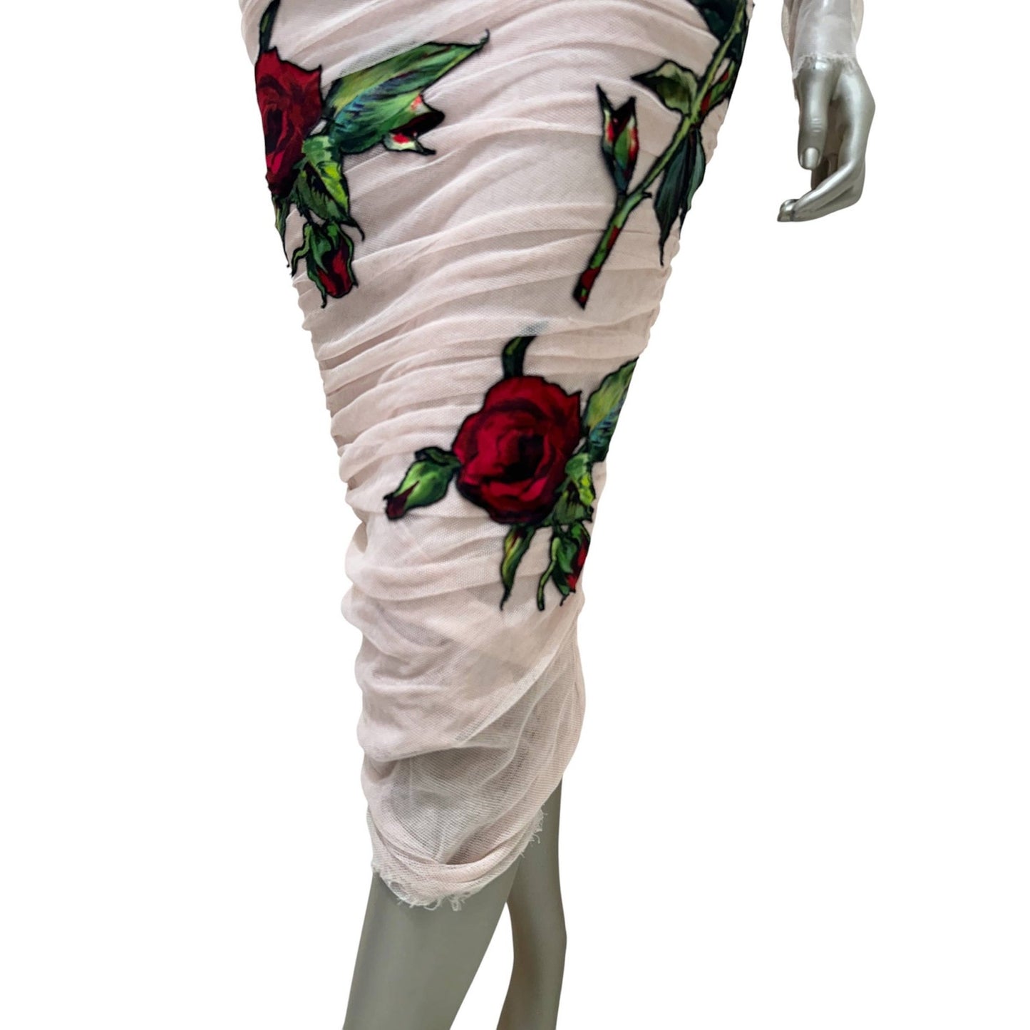 Dolce & Gabbana Ruched Tulle Evening Dress with Rose Appliqué Sz.38 Pre-owned