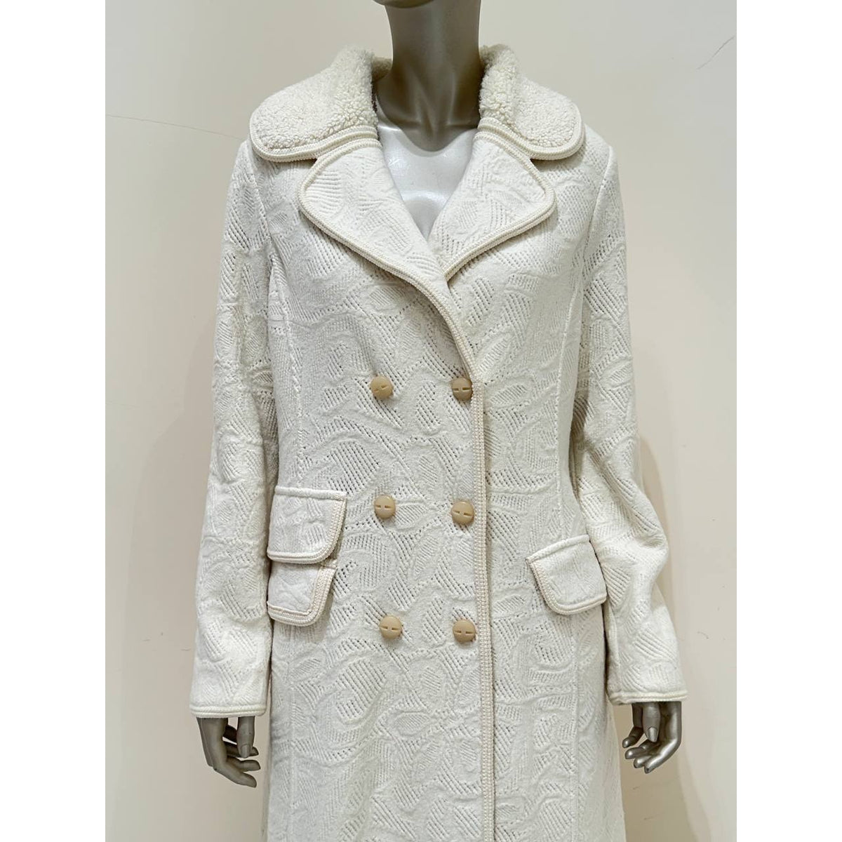 Ermanno Scervino White Wool Mohair Silk Coat Size IT 48 Pre-owned