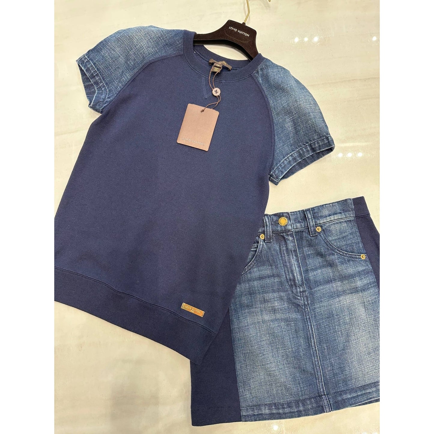 Louis Vuitton Wool & Silk T-Shirt with Denim Sleeves Set - XS Pre-owned