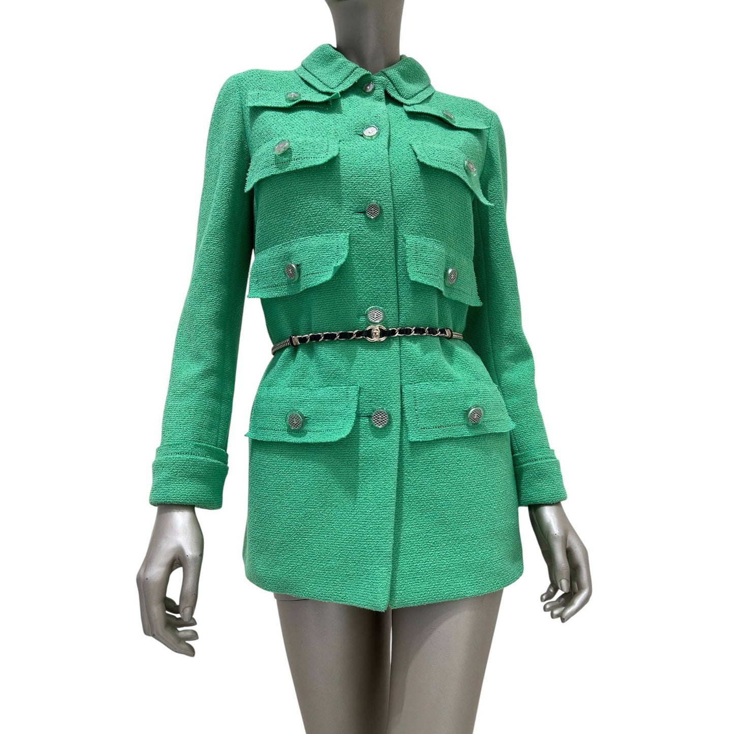 Chanel Cruise 2020 Look 16 Green Bouclé Jacket Size FR 40 Pre-owned