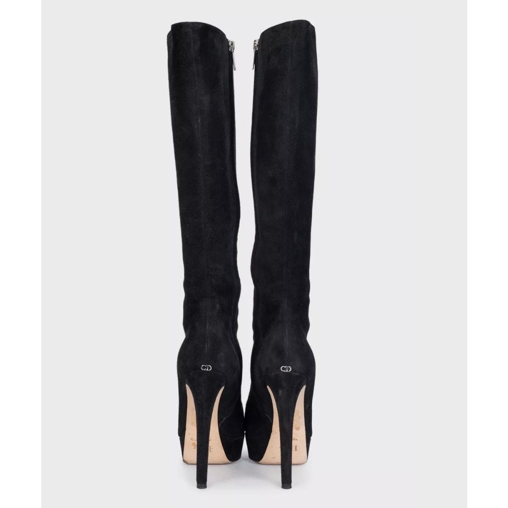 Christian Dior Black Suede Stiletto Boots Size 39 Pre-owned