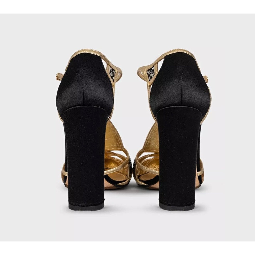 Dolce & Gabbana Black Textile Gold Crystal Pumps Sz 39 Pre-owned