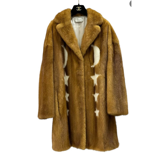 MATE 2017 Brown Mink Fur Coat with White Stars -Sz.42/ M Pre-owned