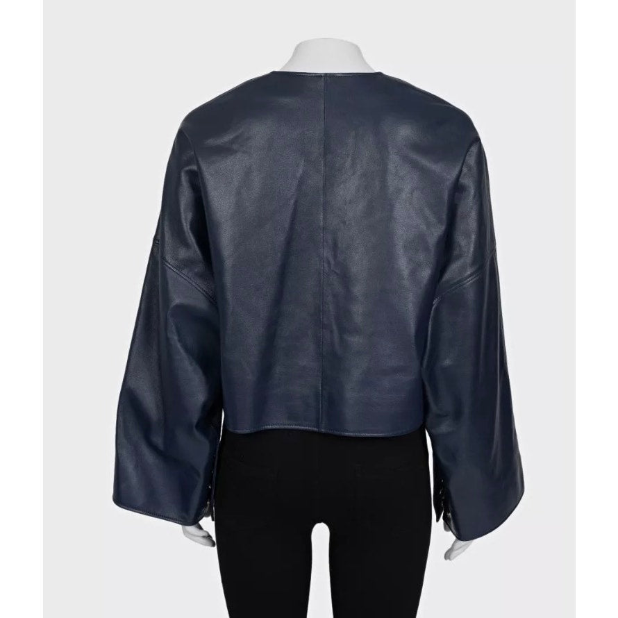 NWT Celine Blue Lambskin Leather Cropped Jacket Sz.38/M Pre-owned