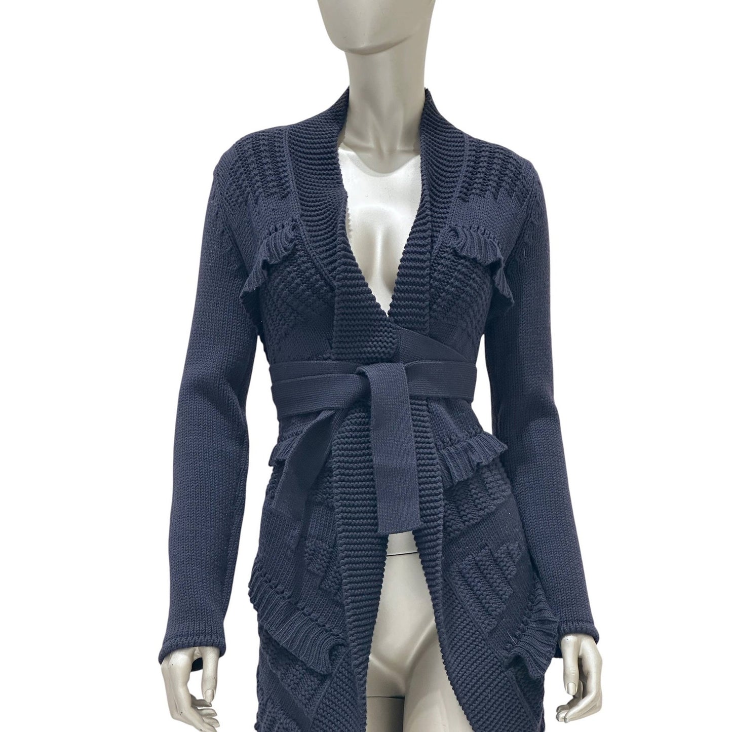 Valentino Garavani Navy Wool Knit Long Cardigan Coat S Pre-owned