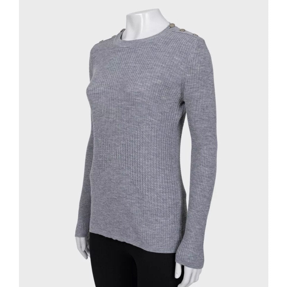 Chanel Fitted Gray Sweater with Signature Buttons Sz.44 Pre-owned