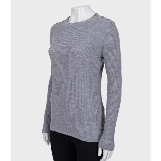 Chanel Fitted Gray Sweater with Signature Buttons Sz.44 Pre-owned