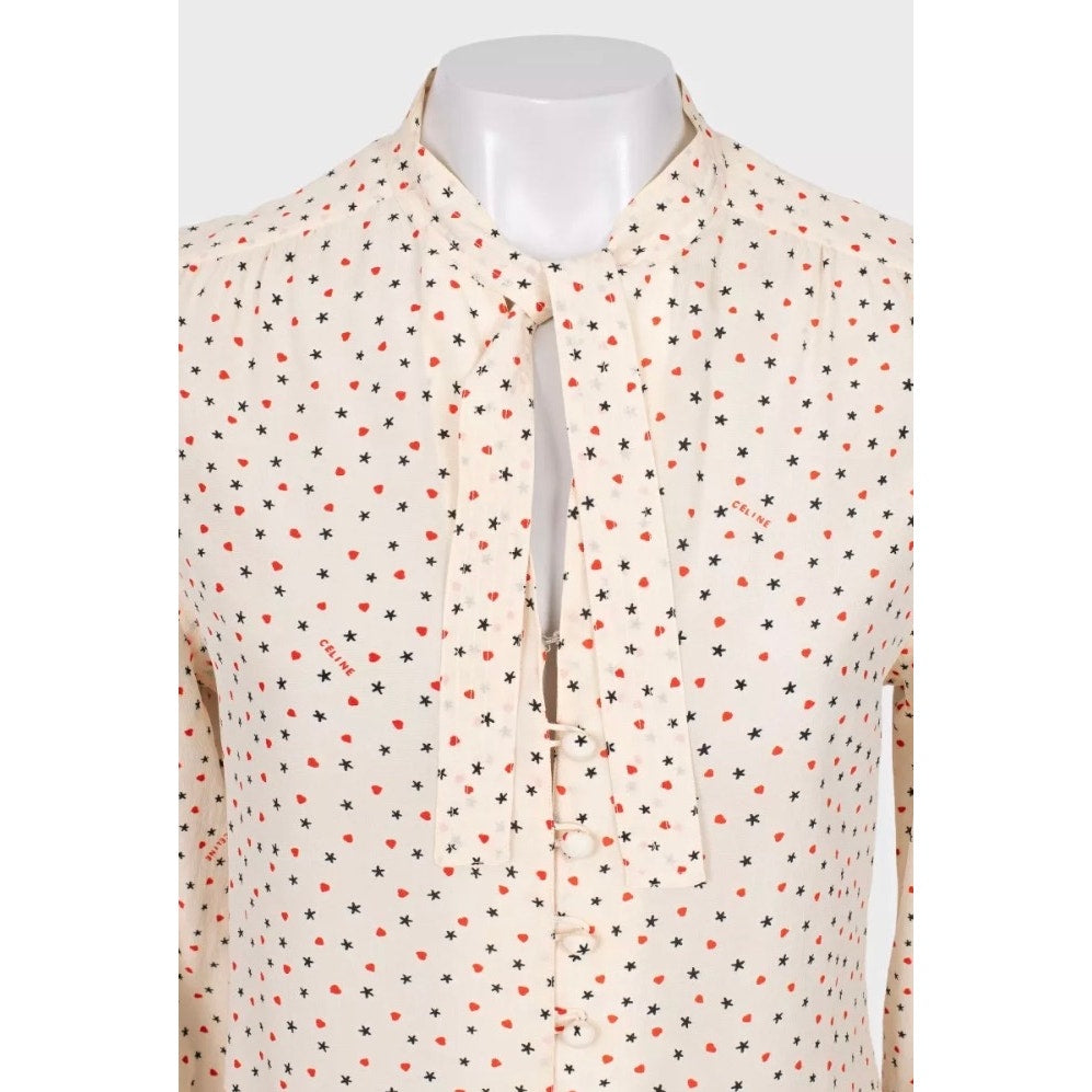 Celine Silk Printed Blouse & Skirt Set - Size FR44 Pre-owned